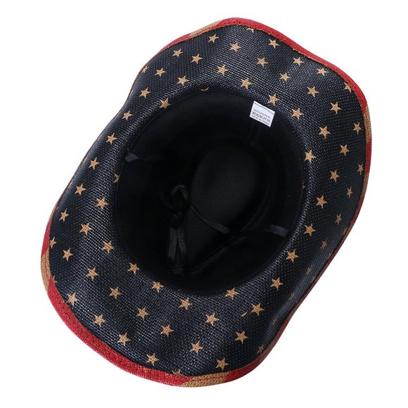 Men's American Flag Cowboy Hat, Striped Western Tea-Stained‎ USA Shape-It Brim - Picture 5 of 6